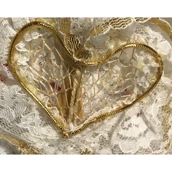 Vintage Lace Angel Tree Topper With Gold Accents & Pink Ribbon 5 Inches Tall - Picture 8 of 8